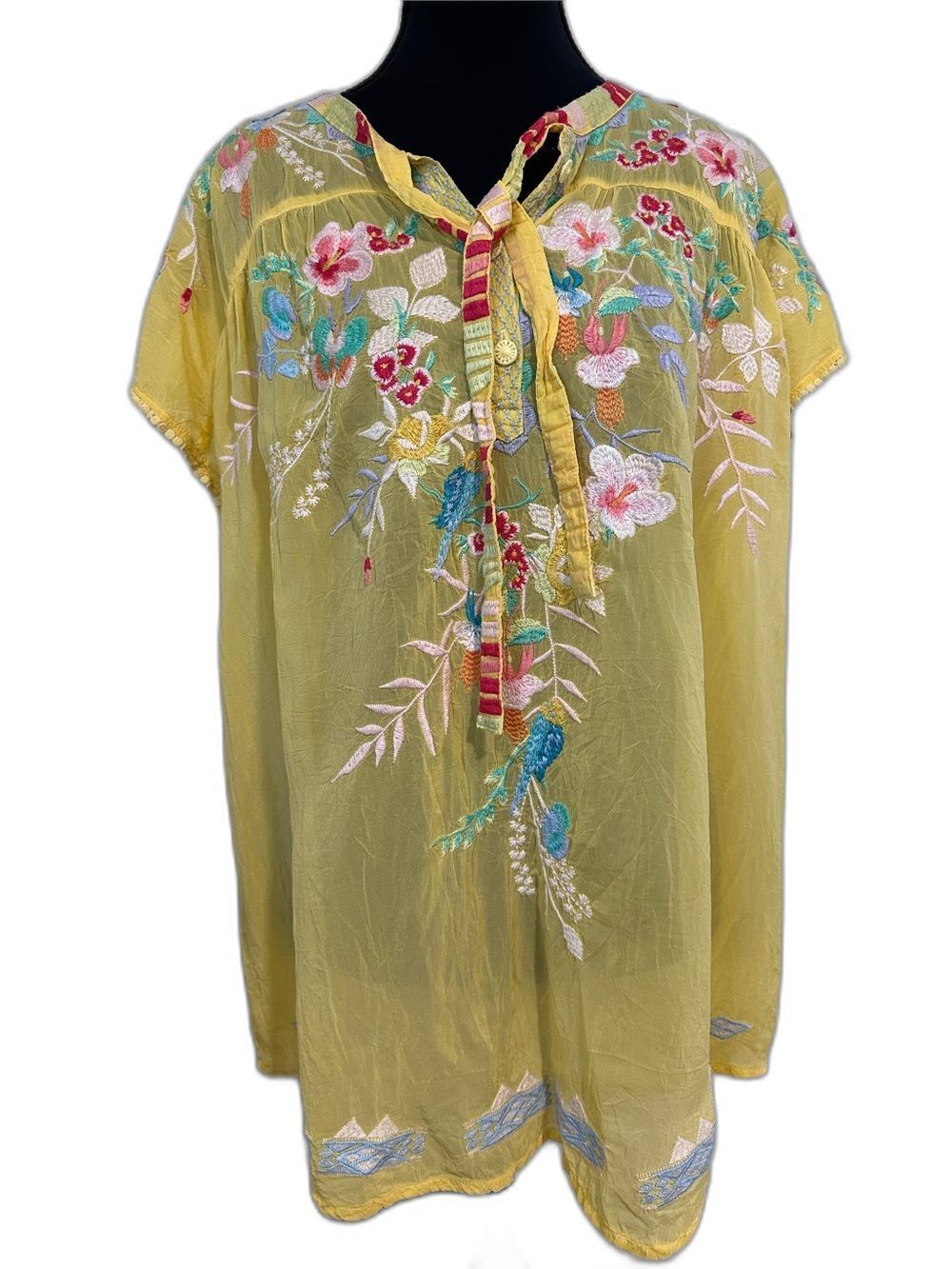 Gently used - Johnny Was Yellow Embroidered Floral Boho Tunic